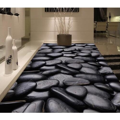3D Floor Black Cobblestone Stone Floor Modern Custom 3D Floor Mural Mural-3d PVC Wallpaper Self-adhesive Floor Wallpaper-3d