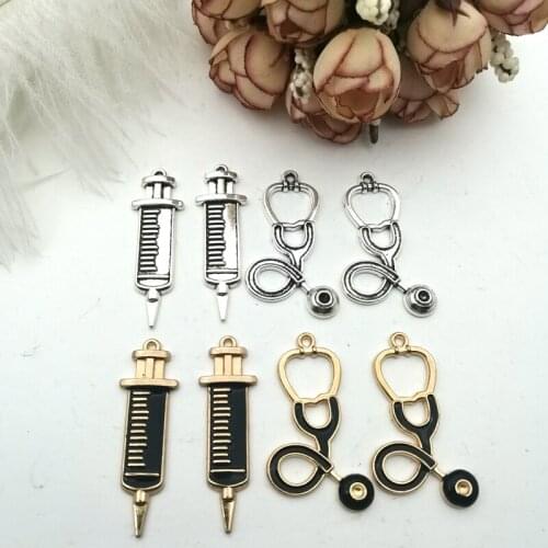 5 Pieces of New 40*23mm Drip Oil Jewelry Design Jewelry Medical Tools, Syringes, Stethoscopes, Nurses, DIY Handmade Jewelry