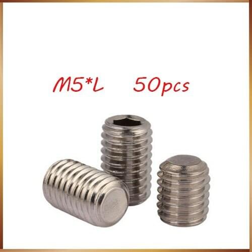 50Pcs DIN913 M5 304 Stainless Steel Metric Thread Grub Screws Flat Point Hexagon Socket Set Screws Headless
