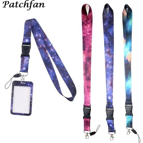 AD258 Patchfan Starry sky Art Lanyard Keychain for keys Badge Mobile Phone Keyrings Women Men Neck Straps With DIY Card Cover