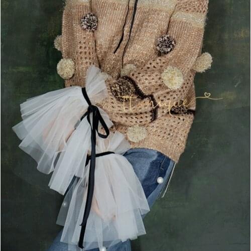 White mesh pleated laced bow fake collar fake sleeve palace wind pleated white Retro court style Lolita white fungus fake cuffs