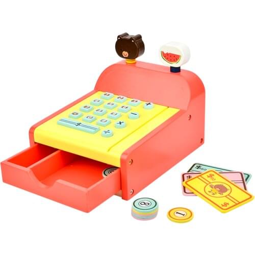 Toy Woo Wooden Children Educational Toys Simulation Cash Register Registradora Shopping Desk Pretend Play Toy For Children Gift