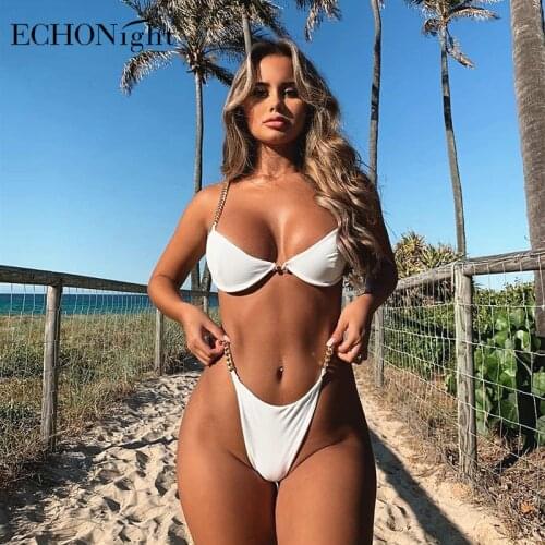 Echonight Womens Swimsuits Bikini Swimwear Sexy Micro Bikini With Chain Undefined Swimsuit Push Up Summer Womens Bathing Suits