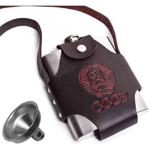Flasks with Funnel Leather Cover 18oz Metal Alcohol Bottle Portable Stainless Steel Liquor Wiskey Bottle for Outdoor Men Gifts