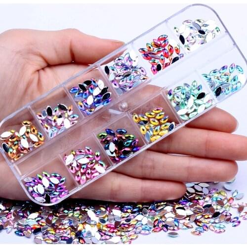 Flatback Rhinestones Marquise Earth Facets 3*6mm 300pcs Multicolor Box DIY Nail Art Decorations Glue On Garments Crafts