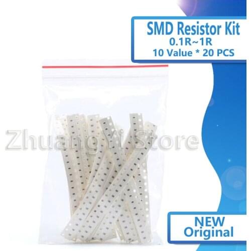 0805 1206 0603 Chip Resistor Kit Low Resistance 0.1R~1R Precision Resistance Sample Kit 10values * 20 pcs = kit Amostras 200 pcs