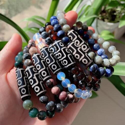 Healing Stone Natural Tibetan Dzi Agates Bracelets Nine Eyed Black Obsidian Amazonite Labradorite Opal Quartz Crystal Bracelet