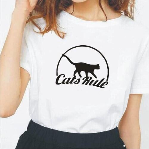 Summer Short Sleeve Tshirt Harajuku Tee Shirt Femme Funny Cats Rule Print T Shirt Women Tops Casual Plus Size Camiseta Mujer