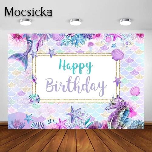 Mocsicka Mermaid Birthday Party Backdrop Underwater Little Mermaid Scales Party Decoration Photoshoot Photo Studio Background