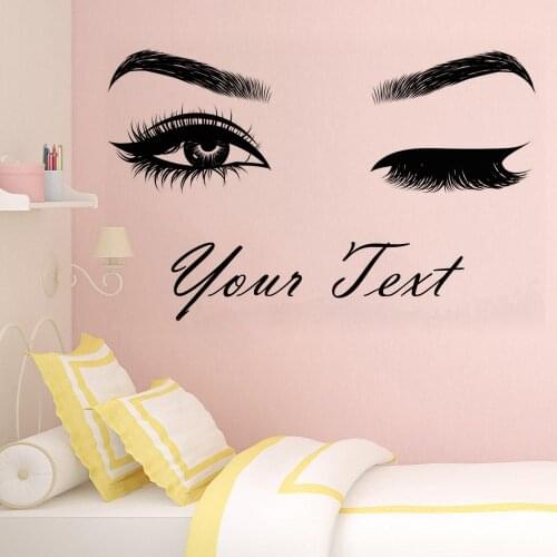 Wall stick Eyelashes Wall Decal Lashes Brows Beauty Salon Custom text Eyebrows Decal Sticker Eye Quote Vinyl Custom Sticker HY03