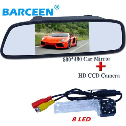 Original waterproof car rear reversig camera bring 8 led with 5" car mirror for Volkswagen PASSAT B5/Jetta/Touran/Caddy