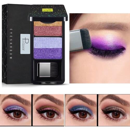 Pudaier 4 Colors Glitter Shimmer Eyeshadow Palette Long Lasting Waterproof Makeup Pearl Eye Shadows Smooth Texture Fine Pigment