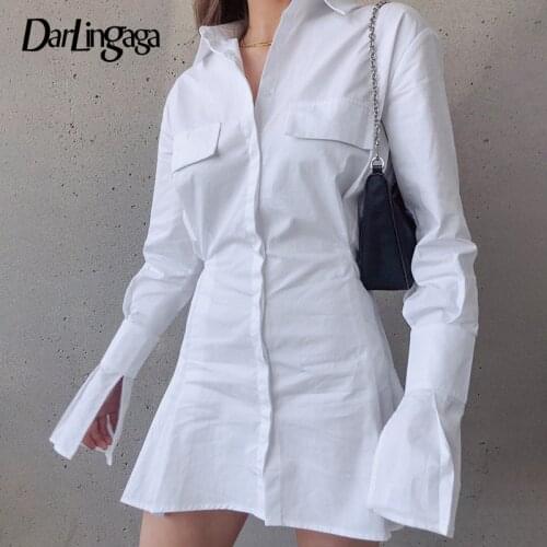 Darlingaga Korean Long Sleeve Solid A-Line Casual Dress Long Sleeve Buttons Slim Mini Autumn Winter Dresses for Women Vestidos