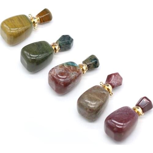 Natural Perfume Bottle Stone Pendant Necklace Crystal Agate Essential Oil Diffuser Stone Charms for Jewelry Making