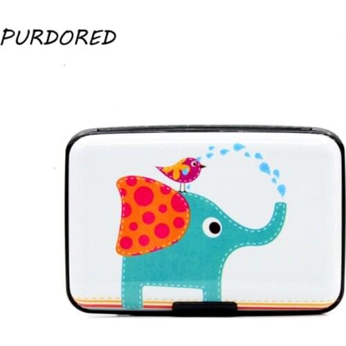 PURDORED 1 pc New Pattern RDIF Card Holder Unisex Aluminum Business Card Holder Cartoon Animal Case Wallet tarjetero mujer