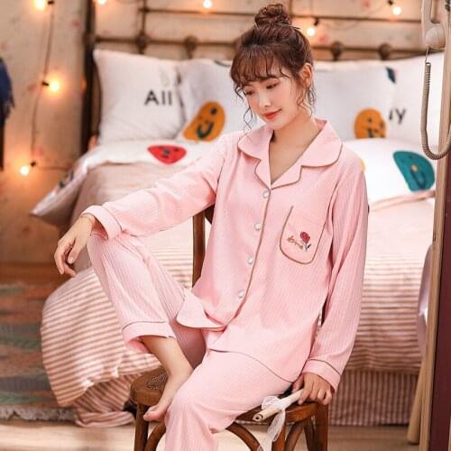Plus Size Long Sleeve Cotton Pajama Sets for Women 2020 Autumn Winter Sleepwear Suit Pyjamas Homewear Pijama Mujer Home Clothes