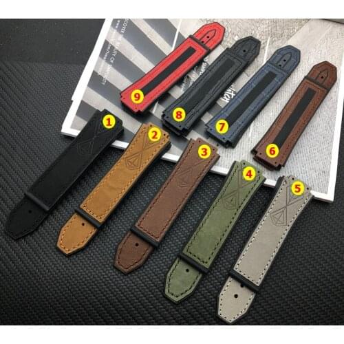 Black Brown Red 25*17mm horse cow leather rubber silicone watchband watch band for Hublot strap for Big bang belt authentic