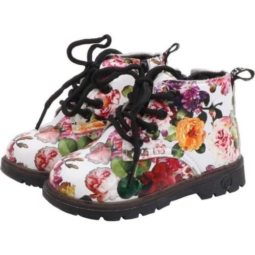 Printed Floral Martin Boots Children Shoes Girls Single Boots Autumn Winter New Kids PU Leather Shoes Toddler Girls Boots