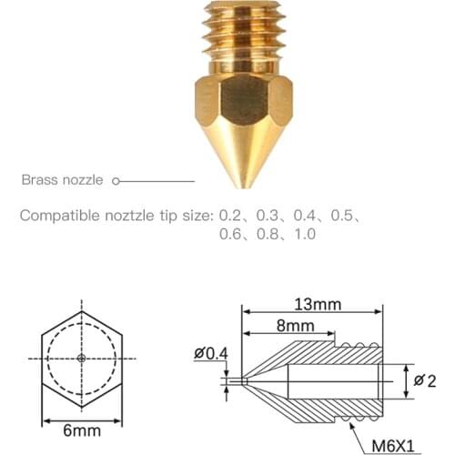 Creality 3D Original Upgrade MK8 Head Nozzles 0.2/0.3/0.4/0.5/0.6/0.8/1.00MM For ender 3 Brass Nozzle 3D Printer parts