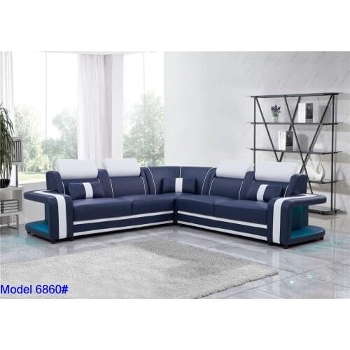 Muebles de la sala Modern sofa for living room with LED light L shap corner sofa genuine leather