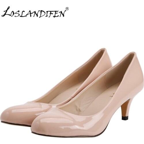 New Women Pumps Patent Leather Nude White High Heels Shoes Sexy Pointed Toe Office Lady Woman Wedding Shoe 332-1PA