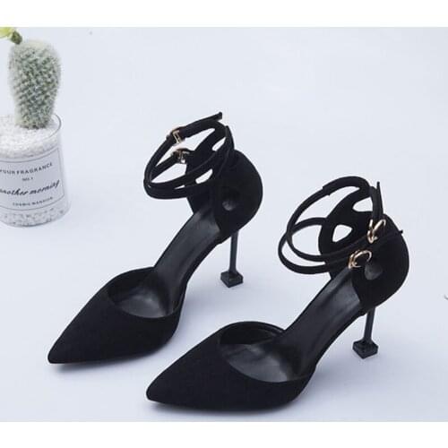 Women Pointed Toe High Heels Woman Thin Heels Ladies Sexy Pumps Ladies Buckle Female Fashion Size 33-41 Nude Black