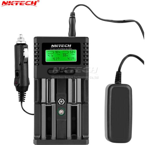 NKTECH H2 Intelligent Battery Charger 2-Slot LCD Car Chargers For Soshine 26650 18650 18500 14500 10440 9V Li-ion Ni-MH/LiFePO4