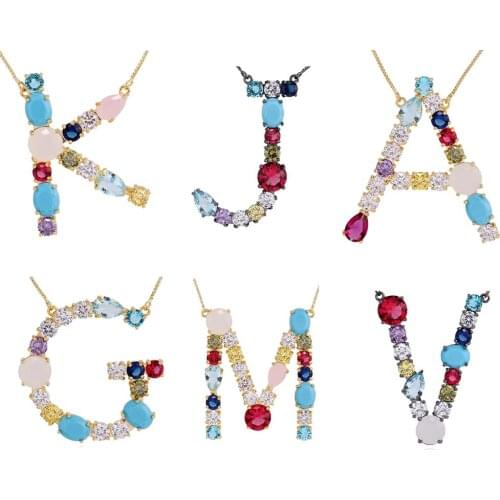 Womens rainbow Australian crystal 26 Letter pendant jewelry english Alphabet charms pendants necklace