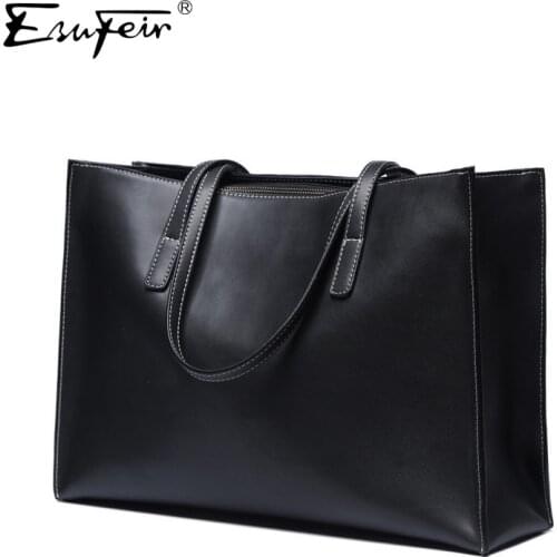 2018 ESUFEIR Luxury Brand Genuine Leather Women Handbag Cowhide Women Shoulder bag Daily OL Large capacity women bag