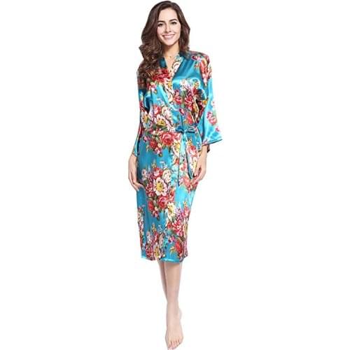 Print Flower Women Sleepwear Kimono Gown Bride Bridesmaid Wedding Robe Silky Casual Big Size Bathrobe Home Clothing Lingerie