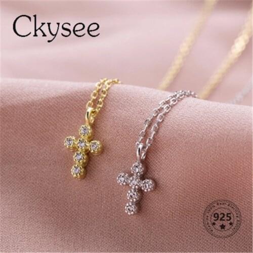 Ckysee 2021 News Mini 925 Sterling Silver Cross Necklace Korean For Women Diamond Fashion INS Short Chain Choker Fine Jewelry