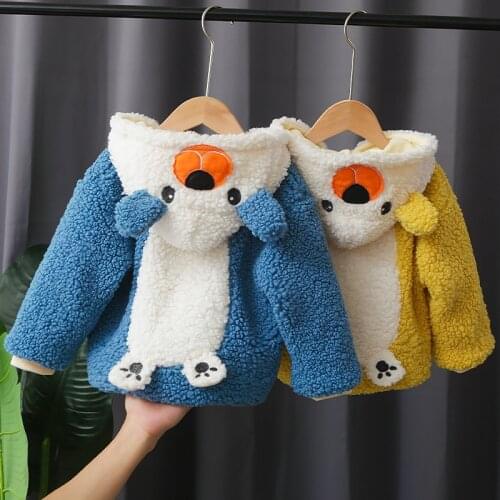 Winter childrens jacket Warm Boys Coat Plush jackets Autumn Baby boy Hooded Top Thicken fleece Toddler Outerwear clothes 1-5Y