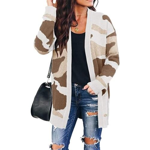ZJZLL Hot Sale Autumn and Winter New Loose Sweater Women European and American Fashion Camouflage Long Knitted Cardigan Coat