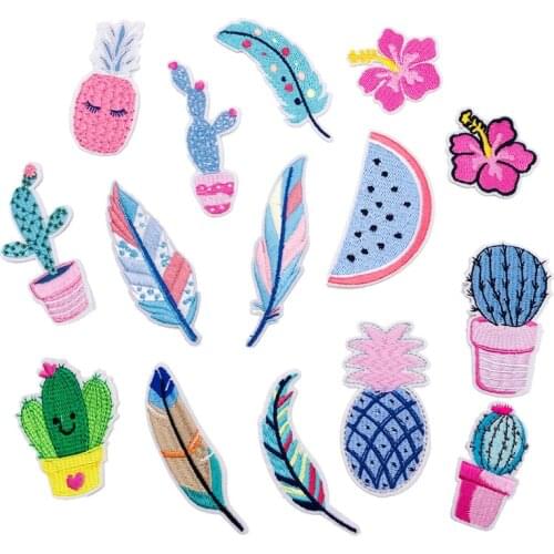 1pc New Arrival Cactus Feather Fruit Embroidery Sticker Iron-on Shoes Hats Children Clothing Embroidered Patches Sequin Fabric