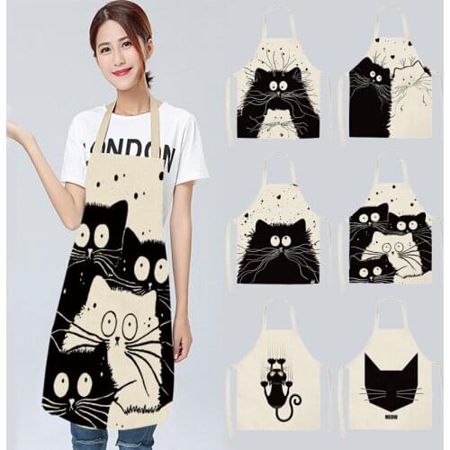 1Pcs Durable Cleaning Clothes Sleeveless Cotton Linen Aprons Kitchen Apron Cartoon Cat Printed