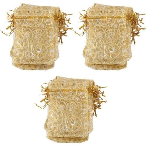 100x Gold Fashion Organza Jewelry Pouch Wedding Party Packaging Favor Gift Bag 12x9cm