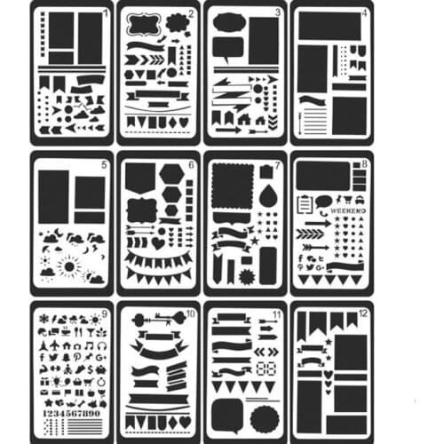 12 PCS/lot A6 Creative Painting Template Set DIY Hand Account Decoration Embossing Paper Card Template Kids Drawing Gift 03102