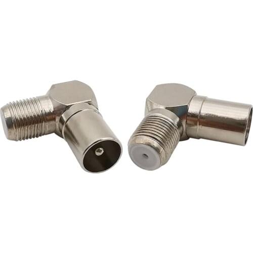 2Pcs/lot Right Angle TV Male to F Female Aerial Adapter L Shape F-Type Jack to TV Plug RF Coaxial Cable Antenna Connector