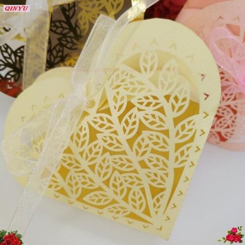 50pcs/set Romantic Wedding Candy Box with Ribbon Wedding shower Decor kids birthday party Cookie Gift Boxes for guest 7ZSH154
