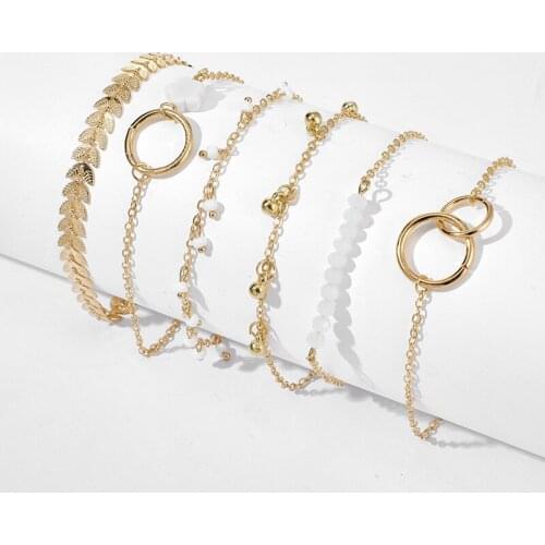 6Pcs/set Boho Bracelet Set Women Tassels Leaves Circular Chains Bangle Jewelry more charming Gold Bracelets gift