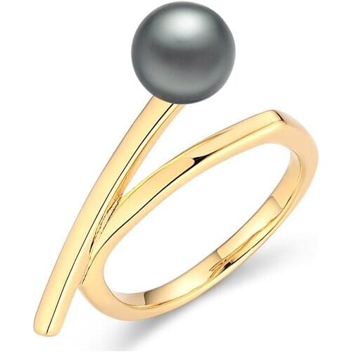 925 Sterling Silver Yellow Gold Fashion Simple Design Line Shell Pearl Finger Ring For Women Luxury Wedding High Quality Jewelry