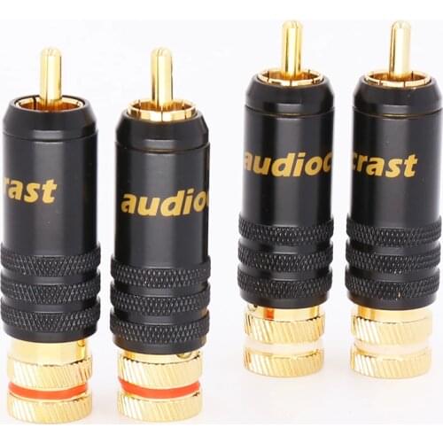 Audiocrast 4pcs 24K Gold Plated RCA Audio Plug Lock Soldering Audio/Video plugs Connector