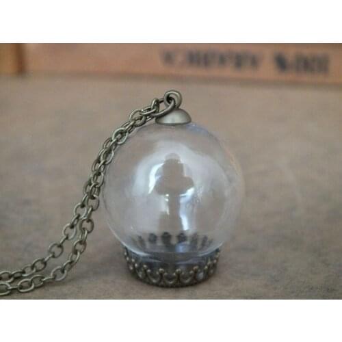 Free ship!! 20x12mm Small ball shape glass globe pendant/bronze crown shape base/DIY glass vial jewelry necklace pendant
