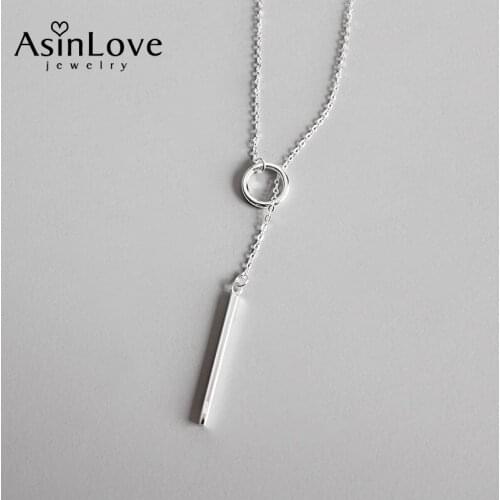 AsinLove Real 925 Sterling Silver Chain Unique Square Strip Geometric Round Long Necklace for Women Wholesale Jewelry NEW 2020