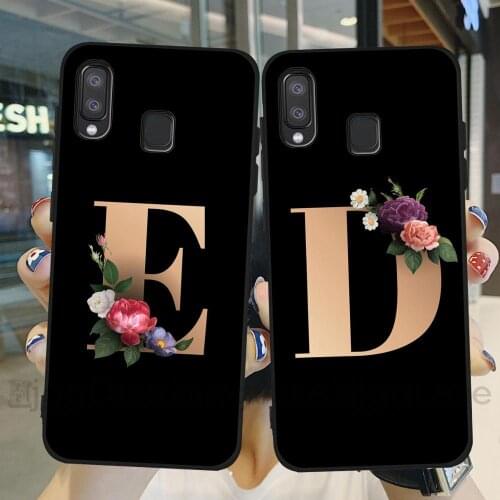 Custom name Letter Monogram Black Silicone Phone Case For Huawei P10 P20 P30 Lite Pro Cover flower Case For Huawei P30Lite Shell