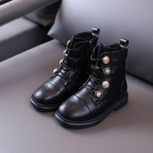 Childrens boots Martin boots catwalk street shooting 2020 autumn fashion boys and girls Korean button-style childrens trendy