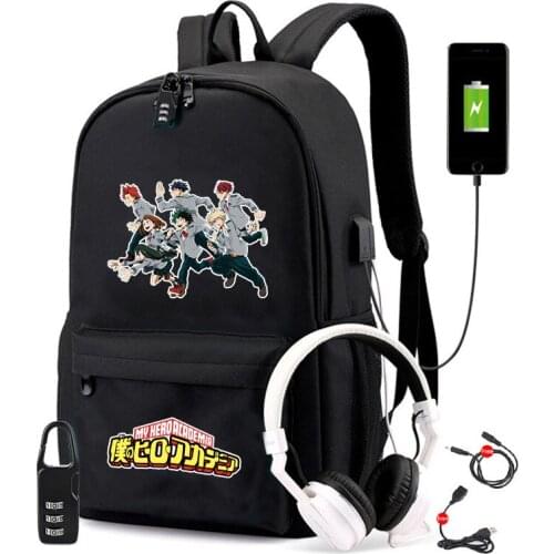 Anime My Hero Academia Boku Designer USB Backpack Bag Travel School Students BookBag Mochila With Free Lock