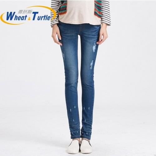 Maternity Holes Skinny Jeans Good Quality Cotton Distressed Blue Slim Pencil Jeans For Pregnant Women 2020 New Arrival Designer