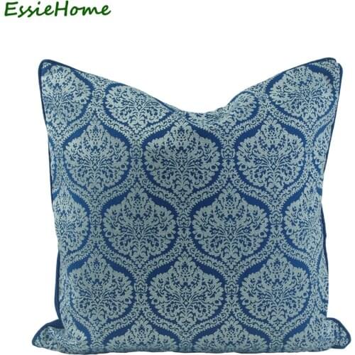 ESSIE HOME 18 x 18" Navy Blue Royal Blue Vivid Blue Damask Pillow Case Cushion Cover Jacquard Orange Cushion With Piping Edge