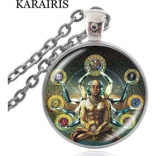 KARAIRIS 2020 New Charm Seven Chakras Yoga Necklace Classic Glass Dome Pendant Sweater Chain Health Jewelry Accesories for Women